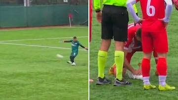 Surrealista escena en un partido amateur: el portero golpea una gaviota y otro jugador intenta reanimarla