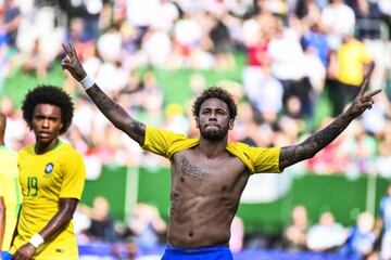 Neymar celebrates his goal against Austria.