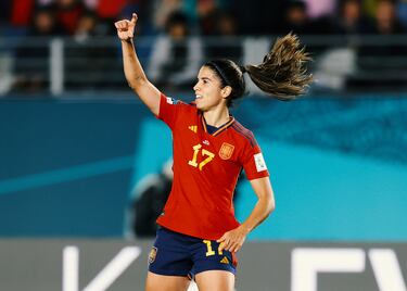 Celebración de Alba Redondo tras el tercer gol de la selección española.