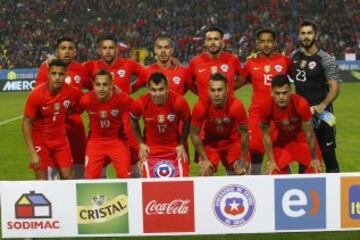 Futbol, Chile v Jamaica.
Partido amistoso 2016.
Formacion de Chile antes  del partido amistoso contra Jamaica en el estadio Sausalito de ViÃ±a del Mar, Chile.
27/05/2016
Marcelo Hernandez/Photosport**********

Football, Chile v Jamaica.
Chile's team before the friendly football match against Jamaica at the Sausalito stadium in Vina del Mar, Chile.
27/05/2016
Marcelo Hernandez/Photosport*a