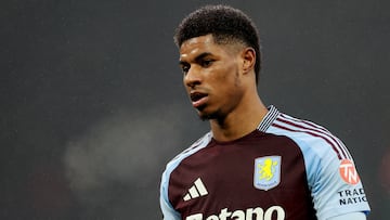 Soccer Football - Premier League - Aston Villa v Ipswich Town - Villa Park, Birmingham, Britain - February 15, 2025 Aston Villa's Marcus Rashford reacts Action Images via Reuters/Andrew Boyers EDITORIAL USE ONLY. NO USE WITH UNAUTHORIZED AUDIO, VIDEO, DATA, FIXTURE LISTS, CLUB/LEAGUE LOGOS OR 'LIVE' SERVICES. ONLINE IN-MATCH USE LIMITED TO 120 IMAGES, NO VIDEO EMULATION. NO USE IN BETTING, GAMES OR SINGLE CLUB/LEAGUE/PLAYER PUBLICATIONS. PLEASE YOUR REPRESENTATIVE FOR FURTHER DETAILS..