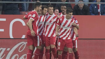 Los jugadores del Girona celebran un gol en la temporada.
