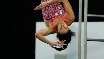 AME5151. GUADALAJARA (MÉXICO), 03/04/2025.- La clavadista mexicana Gabriela Agundez García participa en la categoría plataforma 10 metros en la Copa del Mundo de Clavados 2025 este jueves, en el Centro Acuático Metropolitano, en Guadalajara (México). EFE/ Francisco Guasco