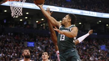 Dec 9, 2018; Toronto, Ontario, CAN; Milwaukee Bucks guard Malcolm Brogdon (13) goes up to make a basket against the Toronto Raptors at Scotiabank Arena. Milwaukee defeated Toronto. Mandatory Credit: John E. Sokolowski-USA TODAY Sports