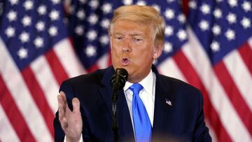 Washington (Estados Unidos de América), 11/04/2020.- El presidente de los Estados Unidos, Donald J. Trump, habla en la noche de las elecciones en un evento en la Casa Blanca en Washington, DC, Estados Unidos, 04 de noviembre de 2020.