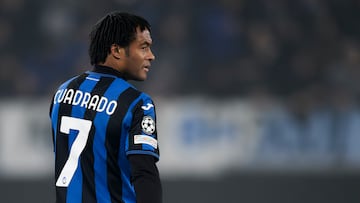 GEWISS STADIUM, BERGAMO, ITALY - 2025/01/21: Juan Cuadrado of Atalanta BC looks on during the UEFA Champions League 2024/25 league phase football match between Atalanta BC and SK Sturm Graz. Atalanta BC won 5-0 over SK Sturm Graz. (Photo by Nicolò Campo/LightRocket via Getty Images)