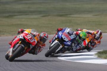 GP Indianapolis 1º  Tras sus victorias en Austin y Laguna Seca, el de Cervera triunfó en Indianápolis, ganándolo absolutamente todo: primero en las cuatro sesiones de entrenamientos libres, mejor pole realizada en este circuito, el más rápido también en el warm up, vuelta rápida de carrera con nuevo récord incluido y victoria. Ese fue el tercer doblete del equipo Repsol Honda en 2013.