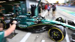 Monza (Italy), 31/08/2023.- Spanish driver Fernando Alonso of Aston Martin in action during first practice session at the Autodromo Nazionale Monza race track in Monza, Italy, 01 September 2023. The Formula 1 Grand Prix of Italy is held at the circuit on 03 September. (Fórmula Uno, Italia) EFE/EPA/Daniel Dal Zennaro
