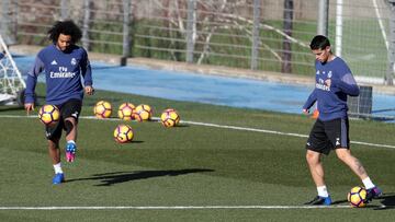 Marcelo &amp; James Rodr&iacute;guez training at Valdebebas