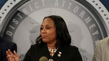 Fulton County District Attorney Fani Willis speaks to the media after a Grand Jury brought back indictments against former president Donald Trump and 18 of his allies in their attempt to overturn the state's 2020 election results, in Atlanta, Georgia, U.S. August 14, 2023. REUTERS/Elijah Nouvelage