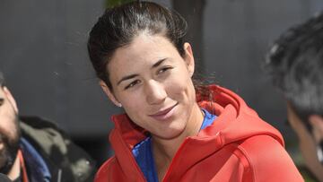 Garbiñe Muguruza atiende a los medios de comunicación durante el Media Day del Mutua Madrid Open.