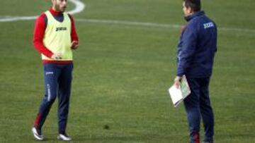 Rochina y Sandoval, durante el entrenamiento de hoy del Granada.