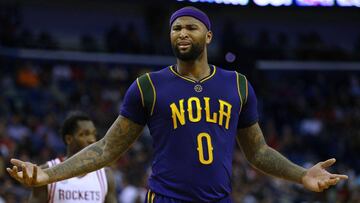 NEW ORLEANS, LA - FEBRUARY 23: DeMarcus Cousins #0 of the New Orleans Pelicans reacts during the second half of a game against the Houston Rockets at the Smoothie King Center on February 23, 2017 in New Orleans, Louisiana. NOTE TO USER: User expressly acknowledges and agrees that, by downloading and or using this photograph, User is consenting to the terms and conditions of the Getty Images License Agreement.   Jonathan Bachman/Getty Images/AFP
 == FOR NEWSPAPERS, INTERNET, TELCOS &amp; TELEVISION USE ONLY ==