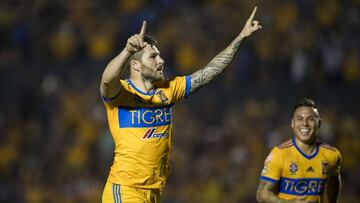 Andr&eacute;-Pierre Gignac celebra el gol del triungo en el Tigres 1-0 Tijuana de la jornada 11 del Clausura 2018.