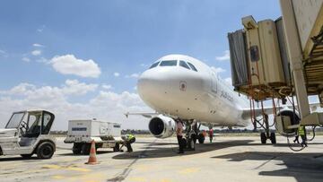 A Cham Wings Airlines Airbus A320-211 is pictured at the Syria's Aleppo airport after flights were diverted from Damascus aiport following an Israeli strike last week, on June 15, 2022. - Flights were halted at Damascus International Airport after an Israeli strike last week caused "sizeable damage" to its only operational runway, authorities said. (Photo by AFP) (Photo by -/AFP via Getty Images)