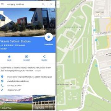 Escribiendo 'Coraje y Corazón' Google Maps te lleva al Vicente Calderón.