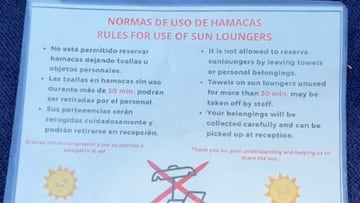 Una pareja británica muestra su rabia por lo que les dejaron en las tumbonas en un hotel en España: “Normas injustas”
