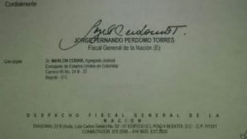 Carta enviada por la Fiscalía General de la Nación este miércoles.