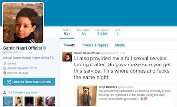 The first bizarre tweet from Samir Nasri's Twitter account.