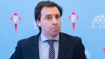 El director deportivo del club vigués Felipe Miñambres, durante un acto celebrado en la sede del Celta.