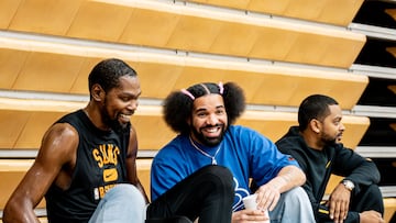 Drake attended one of the NBA open runs in Los Angeles and showed off a new hairstyle while hanging out with NBA stars like Kevin Durant.