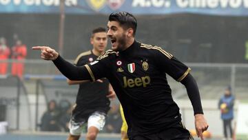 &Aacute;lvaro Morata celebrates after scoring against Chievo. 