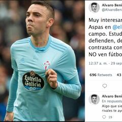 La futbolera respuesta de Aspas que ha enamorado a Álvaro Benito: 5.000 'likes' en un día