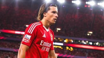 LISBON, PORTUGAL - 2024/08/24: Alvaro Fernandez Carreras of SL Benfica in seen during the Liga Portugal Betclic match between SL Benfica and CF Estrela da Amadora at Estadio da Luz. Final score: SL Benfica 1 - 0 CF Estrela da Amadora. (Photo by Henrique Casinhas/SOPA Images/LightRocket via Getty Images)