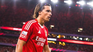 LISBON, PORTUGAL - 2024/08/24: Alvaro Fernandez Carreras of SL Benfica in seen during the Liga Portugal Betclic match between SL Benfica and CF Estrela da Amadora at Estadio da Luz. Final score: SL Benfica 1 - 0 CF Estrela da Amadora. (Photo by Henrique Casinhas/SOPA Images/LightRocket via Getty Images)