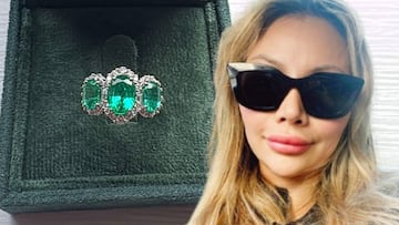 Estafa con un anillo de diamantes y esmeraldas