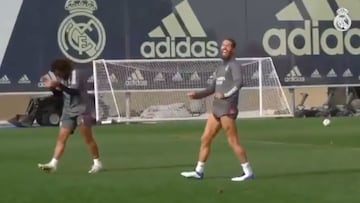 Real Madrid: Ramos taunts Courtois with top corner finish in training