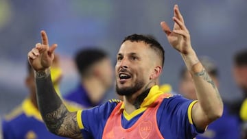 Boca Juniors' forward Dario Benedetto celebrates after defeating River Plate at the end of their Argentine Professional Football League Tournament 2022 match at La Bombonera stadium in Buenos Aires, on September 11, 2022. (Photo by ALEJANDRO PAGNI / AFP) (Photo by ALEJANDRO PAGNI/AFP via Getty Images)