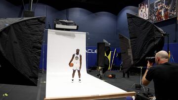 Usman Garuba #12 poses for a picture during the Warriors' media day on October 02, 2023 in San Francisco, California. NOTE TO USER: User expressly acknowledges and agrees that, by downloading and/or using this photograph, user is consenting to the terms and conditions of the Getty Images License Agreement.