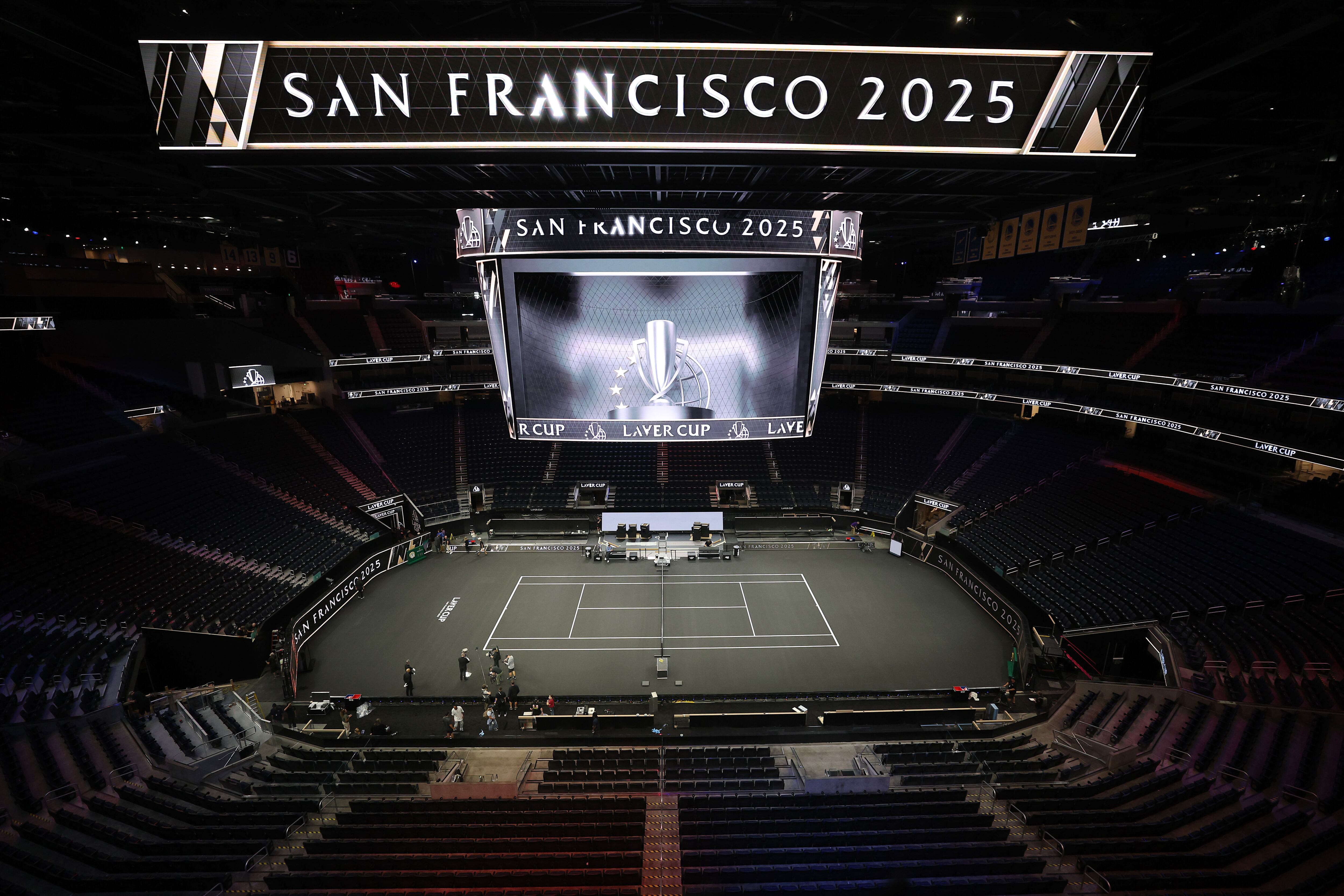 SAN FRANCISCO, CALIFORNIA - SEPTEMBER 15: A general view of the court prior to the start of Laver Cup at Chase Center on September 15, 2025 in San Francisco, California.  (Photo by Ezra Shaw/Getty Images for Laver Cup)