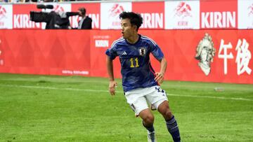 DUESSELDORF, GERMANY - SEPTEMBER 23: Takefusa Kubo of Japan in action during the international friendly match between Japan and United States at Merkur Spiel-Arena on September 23, 2022 in Duesseldorf, Germany. (Photo by Koji Watanabe/Getty Images)