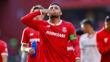 Alexis Vega of Toluca during the 13th round match between Toluca and Pachuca as part of the Liga BBVA MX, Torneo Clausura 2025 at Nemesio Diez Stadium, on March 29, 2025 in Toluca, Estado de Mexico, Mexico.