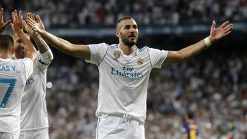 Benzema celebra un gol ante el Bar&ccedil;a