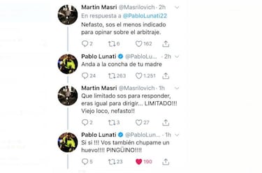 Lunati insulta a gente por Twitter después de insinuar que un árbitro es de Boca