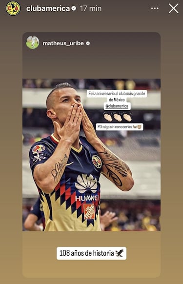 La burla de Matheus Uribe a las Chivas en el aniversario del América