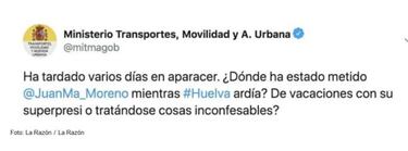 El Ministerio de Transportes denuncia un tuit falso contra Juanma Moreno