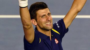 Novak Djokovic of Serbia celebrates his victory over Scot Andy Murray.