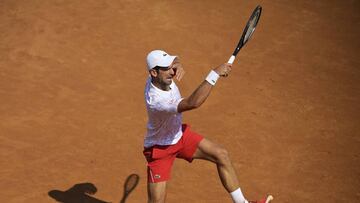 ROME, ITALY - SEPTEMBER 16: Novak Djokovic of Serbia plays a forehand in his round two match against Salvatore Caruso of Italy during day three of the Internazionali BNL d'Italia at Foro Italico on September 16, 2020 in Rome, Italy. (Photo by Riccardo Antimiani -
