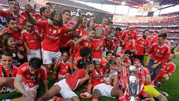 Los jugadores del Benfica celebran el t&iacute;tulo de liga de 2016