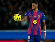 BARCELONA, 13/12/2025.- El centrocampista del FC Barcelona Marcus Rashford durante el partido de la jornada 16 de LaLiga que FC Barcelona y Atlético Osasuna disputan este sábado en el Camp Nou. EFE/Alejandro García