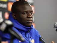 France's midfielder #13 Ngolo Kante speaks during a press conference at Northwest Stadium in Landover, Maryland on March 28, 2026, on the eve of a friendly match against Colombia. (Photo by FRANCK FIFE / AFP)