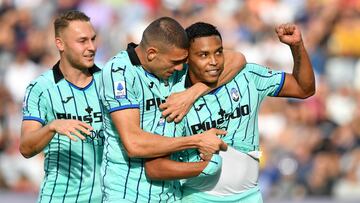 Luis Fernando Muriel celebrando su gol  con Atalanta ante Udinese.