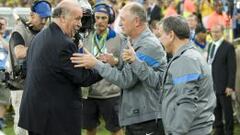 Scolari saluda a Del Bosque durante la Copa de las Confederaciones.