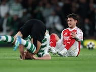 Soccer Football - UEFA Champions League - Quarter Final - Second Leg - Arsenal v Sporting CP - Emirates Stadium, London, Britain - April 15, 2026 Arsenal's Martin Zubimendi reacts REUTERS/Hannah Mckay