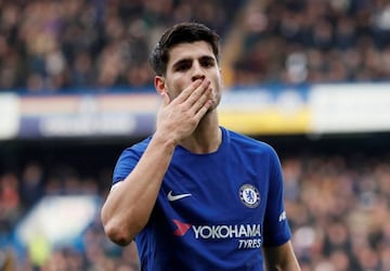 Chelsea’s Alvaro Morata celebrates scoring their second goal.