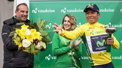 Nairo Quintana celebra su victoria en Romand&iacute;a.
